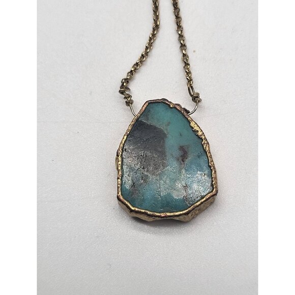 LUNA NORTE Earth Wind & Fire Necklace Turquoise Gold Plated Brass Dainty - Picture 4 of 9